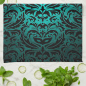 Blauwgroen Masquerade Damask Stylish Kitchen Towel Theedoek (Gevouwen)