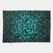 Blauwgroen Masquerade Damask Stylish Kitchen Towel Theedoek (Horizontaal)