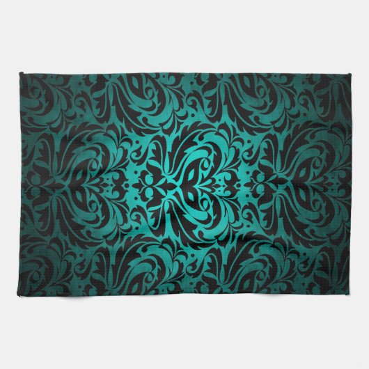 Blauwgroen Masquerade Damask Stylish Kitchen Towel Theedoek (Horizontaal)