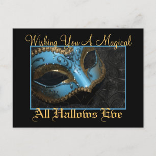 Blauwgroen Masquerade Mask Halloween Briefkaart