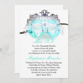 Blauwgroen Masquerade Quinceanera Verjaardagsuitno Kaart (Voorkant / Achterkant)