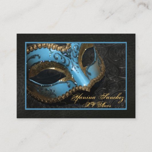 Blauwgroen Masquerade RSVP-Visitekaartjes Informatiekaartje (Voorkant)