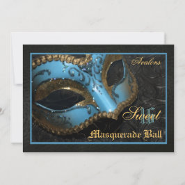 Blauwgroen Masquerade Sweet 16 Party Invitation Kaart