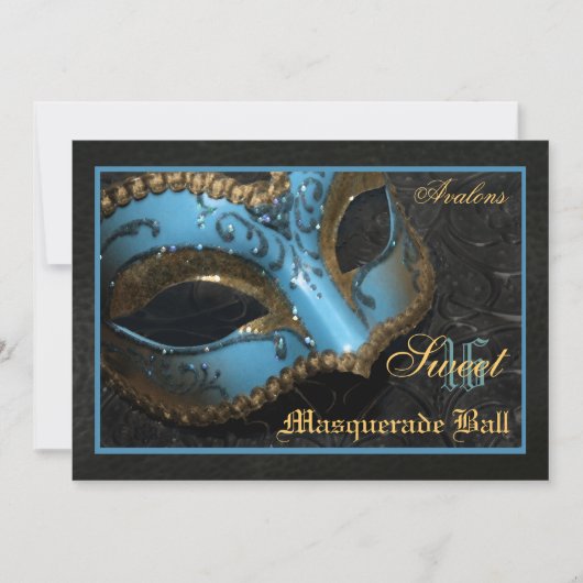Blauwgroen Masquerade Sweet 16 Party Invitation Kaart (Voorkant)