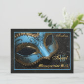 Blauwgroen Masquerade Sweet 16 Party Invitation Kaart (Staand voorkant)