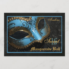 Blauwgroen Masquerade Sweet 16 Party Invitation Kaart