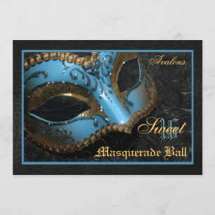 Blauwgroen Masquerade Sweet 16 Party Invitation Kaart