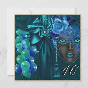 Blauwgroen Masquerade Venetian Mask Sweet 16 Uitno Kaart