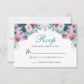 Blauwgroen & Mauve Bloemen RSVP Behuizing Kaart (Voorkant)