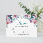 Blauwgroen & Mauve Bloemen RSVP Behuizing Kaart (Staand voorkant)