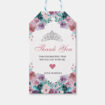 Blauwgroen & Mauve Floral Dank u Cadeau Labels