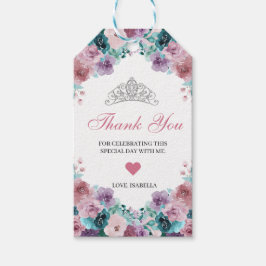 Blauwgroen & Mauve Floral Dank u Cadeau Labels Cadeaulabel