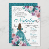 Blauwgroen & Mauve Ocean Sunset Princess Quinceane Kaart (Voorkant / Achterkant)