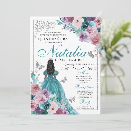 Blauwgroen & Mauve Ocean Sunset Princess Quinceane Kaart (Staand voorkant)