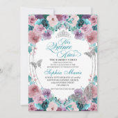 Blauwgroen & Mauve Ocean Sunset Tiara Quinceanera Kaart (Voorkant)