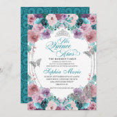 Blauwgroen & Mauve Ocean Sunset Tiara Quinceanera Kaart (Voorkant / Achterkant)