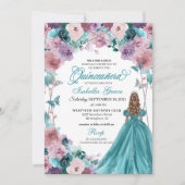 Blauwgroen & Mauve Sunset Quinceanera Princess Kaart (Voorkant)