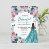 Blauwgroen & Mauve Sunset Quinceanera Princess Kaart (Staand voorkant)