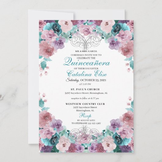 Blauwgroen & Mauve Sunset Quinceanera Verjaardag Kaart (Voorkant)