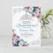 Blauwgroen & Mauve Sunset Tiara Quinceanera Kaart (Staand voorkant)
