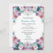 Blauwgroen & Mauve Sunset Tiara Quinceanera Kaart (Achterkant)