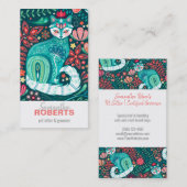 Blauwgroen maximalistisch Visitekaartje Cat Floral (Voorkant / Achterkant)