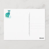 Blauwgroen maximalistische kat in Folk Floral - Ro Briefkaart (Achterkant)