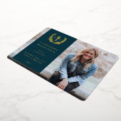 Blauwgroen MD Asclepius Afstuderen Fotoaankondigin Folie Uitnodiging (Gedraaid)