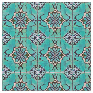 Blauwgroen medaillon Toscaanse stijl repeterend pa Stof
