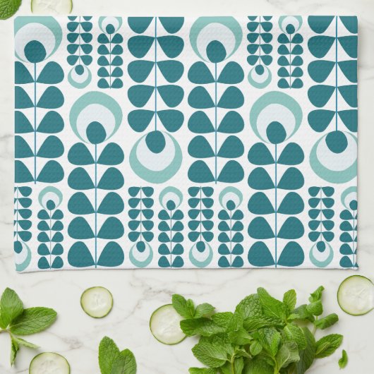 Blauwgroen medio bloemen patroon theedoek (Gevouwen)