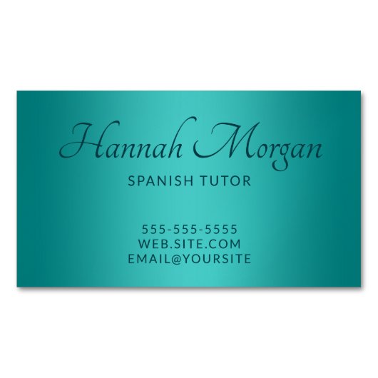 Blauwgroen Medium Turquoise Ombre Elegant Script Magnetisch Visitekaartje (Voorkant)
