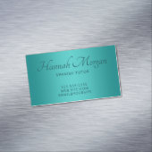 Blauwgroen Medium Turquoise Ombre Elegant Script Magnetisch Visitekaartje (Voorbeeld)