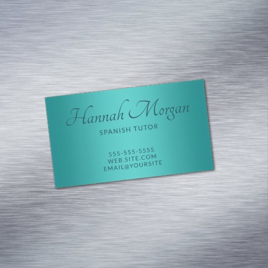 Blauwgroen Medium Turquoise Ombre Elegant Script Magnetisch Visitekaartje (Voorbeeld)