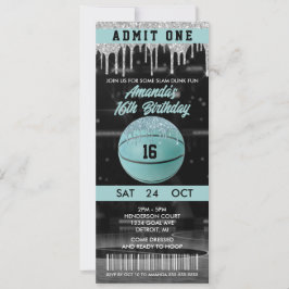 Blauwgroen meisje Basketball Birthday Ticket Kaart
