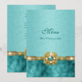 blauwgroen menu damask bruiloft sjabloon (Voorkant / Achterkant)