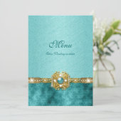 blauwgroen menu damask bruiloft sjabloon (Staand voorkant)