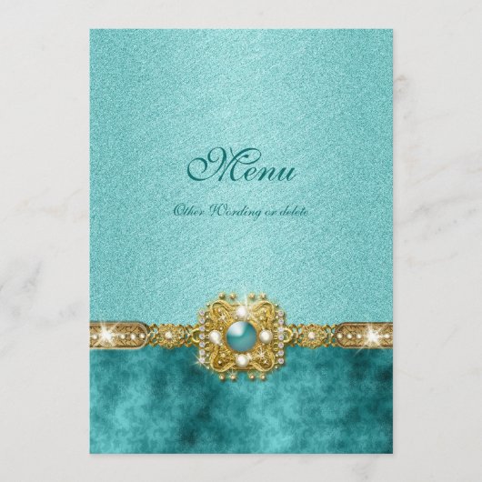 blauwgroen menu damask bruiloft sjabloon (Voorkant)
