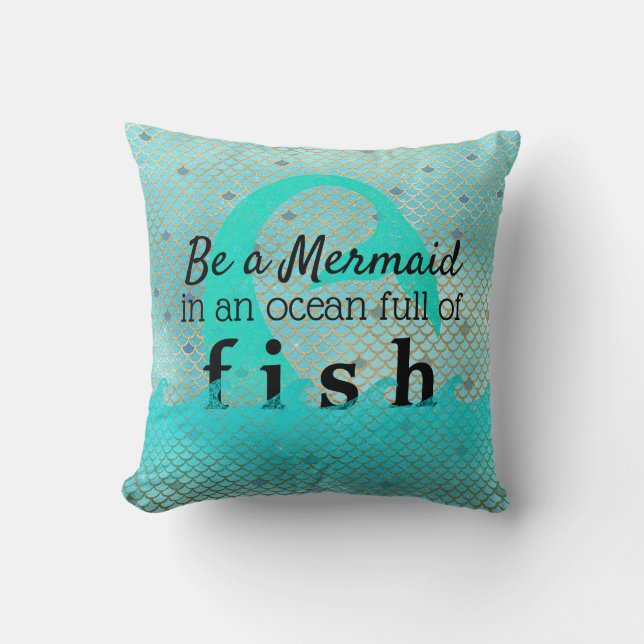 Blauwgroen Mermaid Inspirerend Quote Gold Beach Ho Kussen (Voorkant)