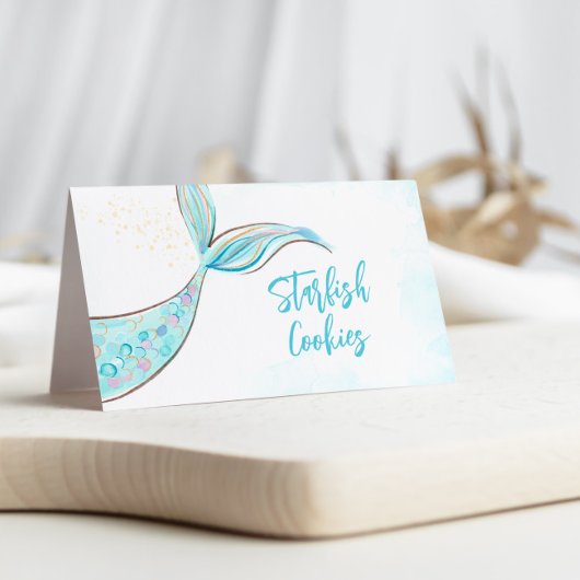 Blauwgroen Mermaid Party voedseletiketten Kaart