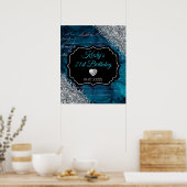 Blauwgroen Mermaid Silver Glitter Birthday Sign Poster (Keuken)