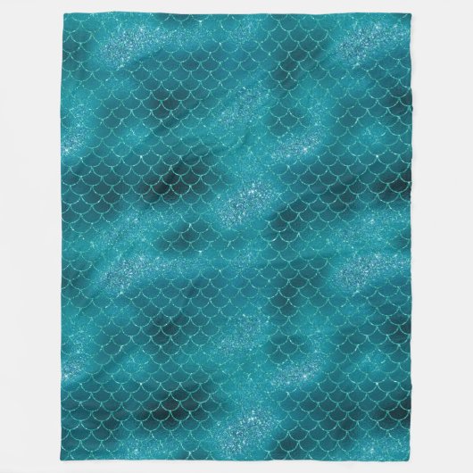 Blauwgroen mermaid Sparkle Fleece Deken (Voorkant)