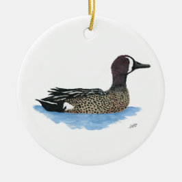 Blauwgroen met blauwe vleugels keramisch ornament