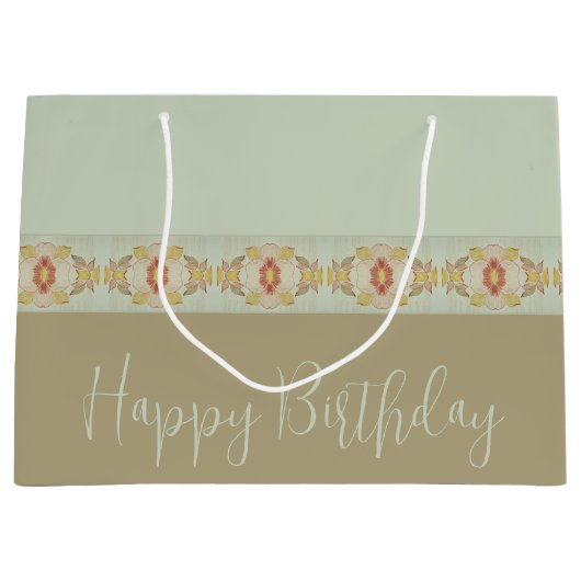 Blauwgroen met bruin en goud groot cadeauzakje (Voorkant)