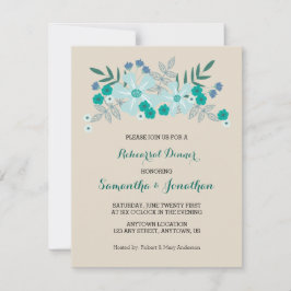 Blauwgroen met de hand getekende bloemen, repetiti kaart