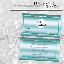 Blauwgroen met diamanten en Logo glamoureus Visitekaartje
