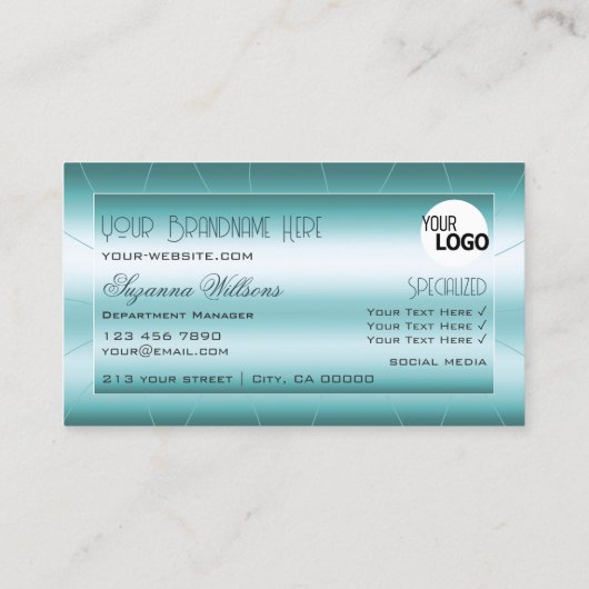 Blauwgroen met diamanten en stijlvol Logo Visitekaartje (Achterkant)