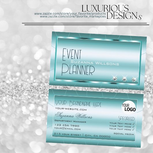 Blauwgroen met diamanten en stijlvol Logo Visitekaartje