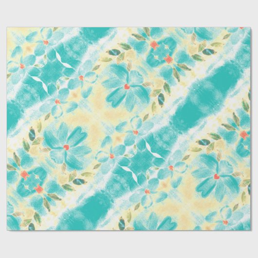 Blauwgroen met Floral Cadeaupapier (Vlak)