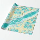 Blauwgroen met Floral Cadeaupapier (Uitgerold)