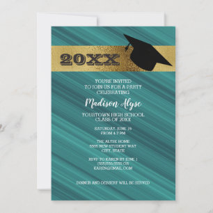 Blauwgroen met Gold and Graduation Cap Party Kaart